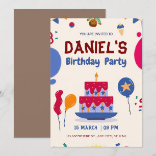 Red & Blue Modern Birthday Invitation