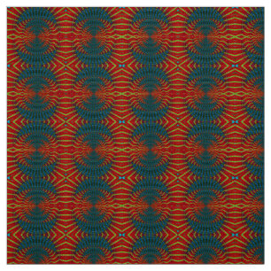 Red Blue Modern Ethnic Textile Tribal Print Trippy Fabric