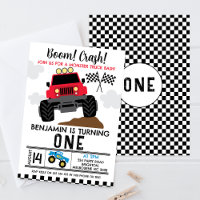 Red Blue Monster Truck 1st Birthday