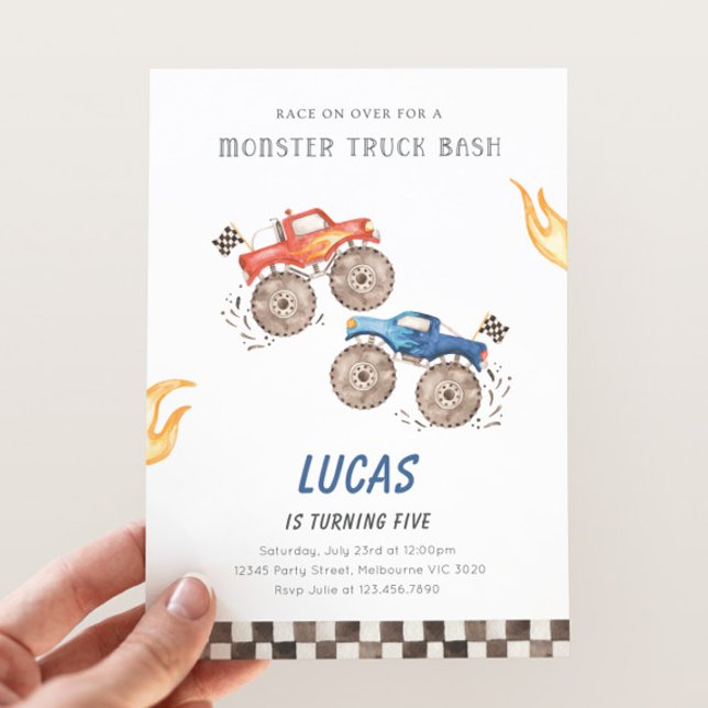 Red & Blue Monster Truck Birthday Any Age Invitation (Creator Uploaded)