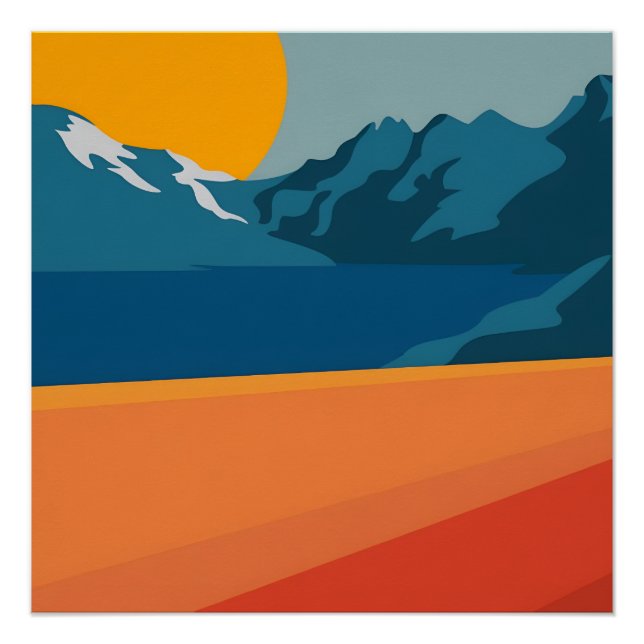 Red & Blue Mountain Landscape – Retro Outdoor Adve Poster (Front)