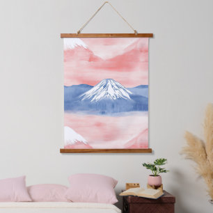 Red Blue Mountain Sunset Watercolor Painting Hanging Tapestry