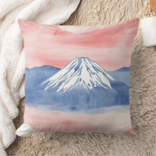 Red Blue Mountain Sunset Watercolor Painting Throw Pillow