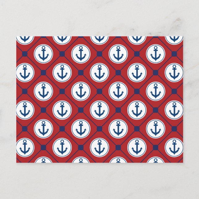 Red Blue Nautical Anchor Pattern Postcard (Front)