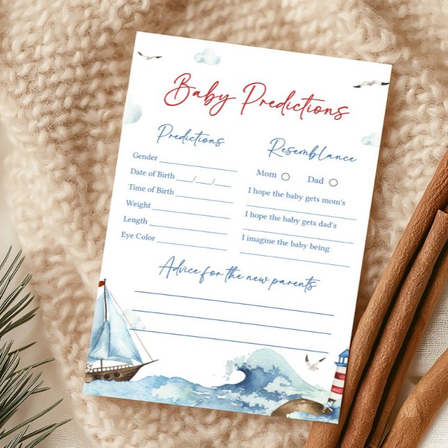 Red Blue Nautical Baby Predictions Game (Ahoy It’s A Boy Baby Shower Baby Predictions Game)