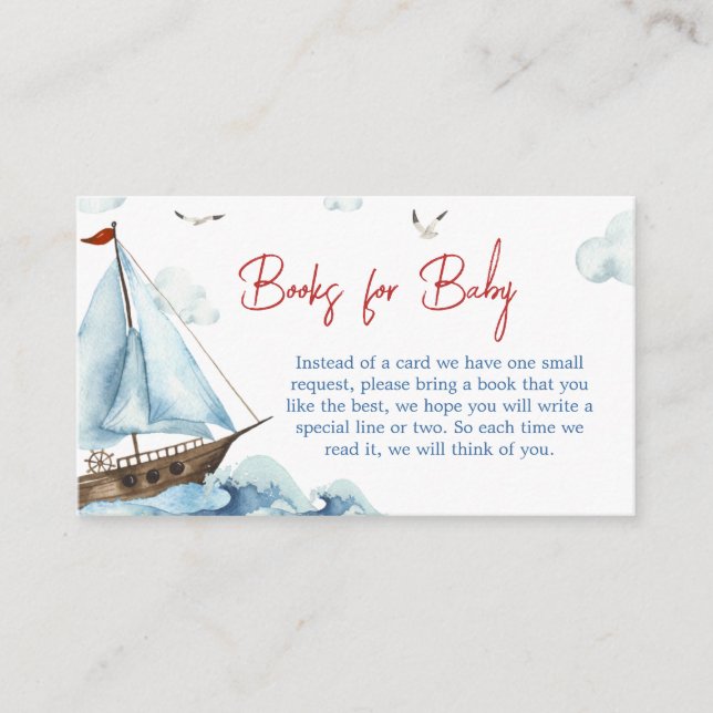 Red Blue Nautical Baby Shower Books for Baby Enclosure Card (Front)