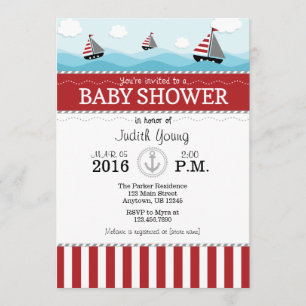 Red Blue Nautical Baby Shower Invitation