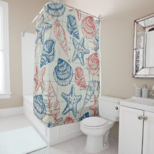 Red Blue Nautical Map Seashells