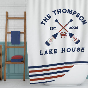 Red & Blue Nautical Oars Crab Striped Lake House