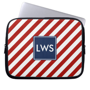 Red Blue Nautical Stripes Monogram Laptop Sleeve