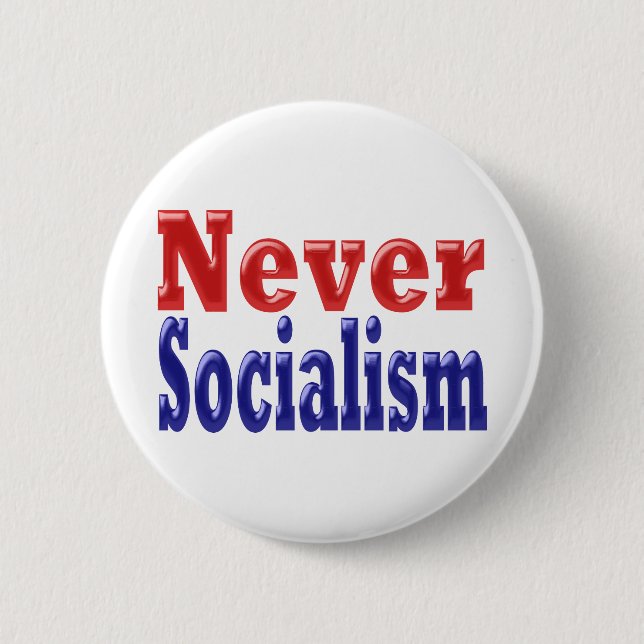 Red Blue Never Socialism 2 Inch Round Button (Front)