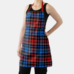Red Blue On Black Plaid Tartan Design  Apron
