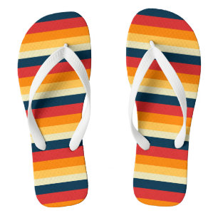red, blue, orange and yellow stripes flip flops
