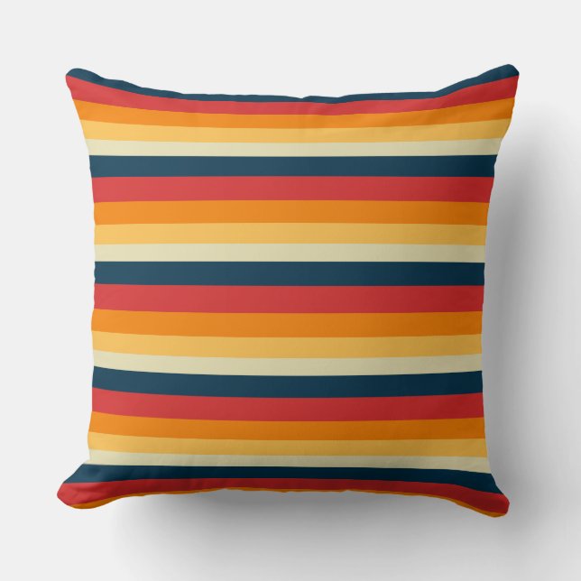 red, blue, orange and yellow stripes throw pillow (Front)