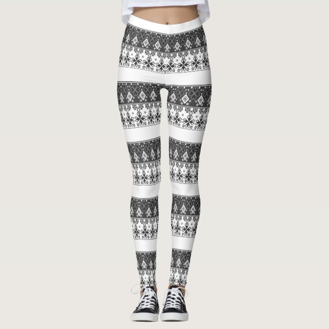 Red blue ornament leggings (Front)