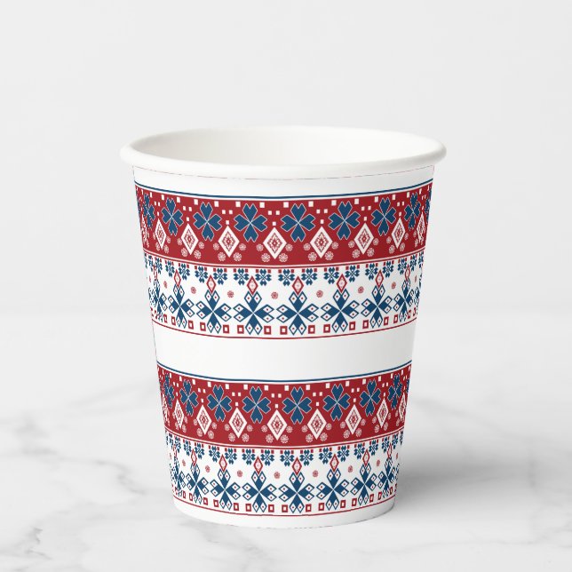 Red blue ornament paper cup (Front)