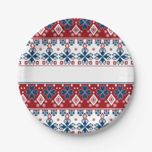 Red blue ornament paper plate