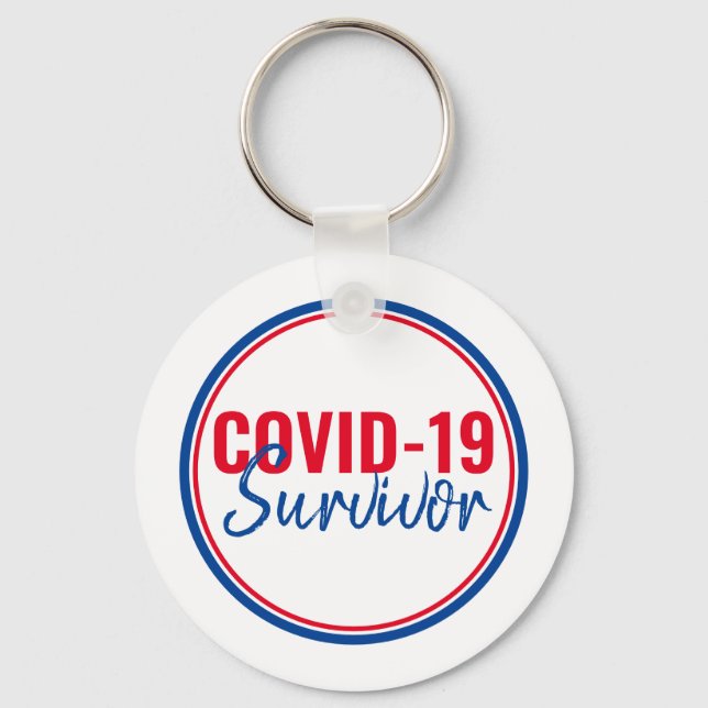 Red Blue Pandemic Coronavirus Covid-19 Survivor Keychain (Front)