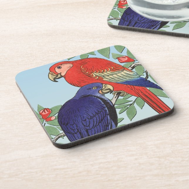 RED BLUE PARROTS COASTER (Left Side)