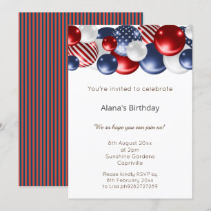 RED BLUE PATRIOTIC STRIPED BALLOON INVITATION