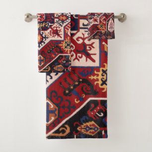 Red & Blue Persian Design Bath Towel Set