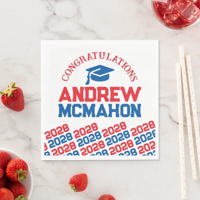 Red & Blue Personalized Graduation Party Paper Napkin (Insitu)