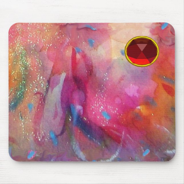 RED BLUE PINK ABSTRACT WATERCOLOR Ruby Gemstone Mouse Pad (Front)