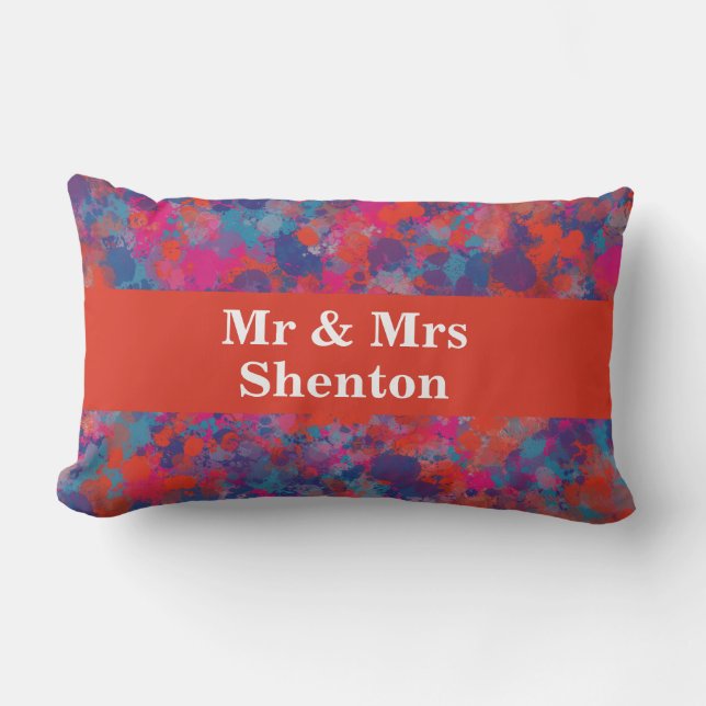 Red, Blue & Pink Drops Abstract Lumbar Pillow (Front)
