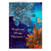 RED BLUE POINSETTIAS,XMAS STARS IN SILVER SPARKLES