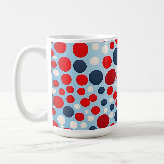 Red Blue Polka Dot Pattern Coffee Mug (Left)