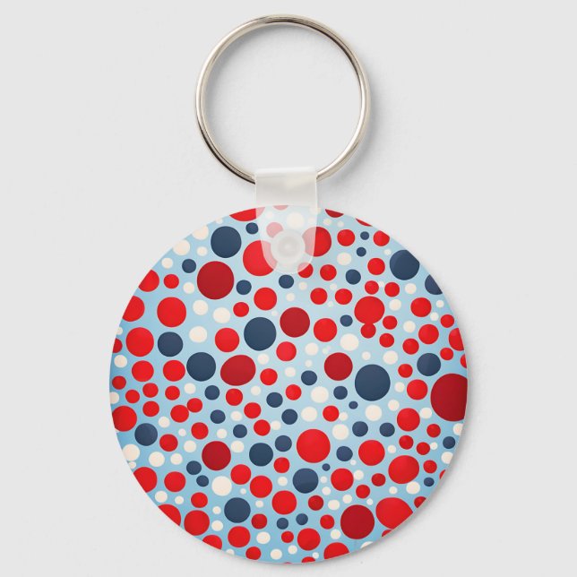 Red Blue Polka Dot Pattern Keychain (Front)