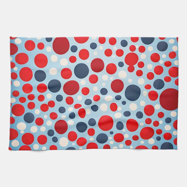 Red Blue Polka Dot Pattern Kitchen Towel (Horizontal)
