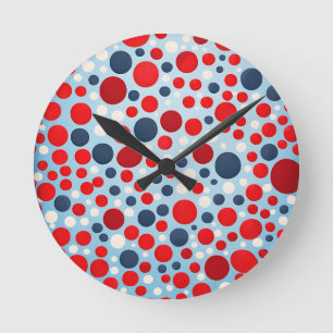 Red Blue Polka Dot Pattern Round Clock