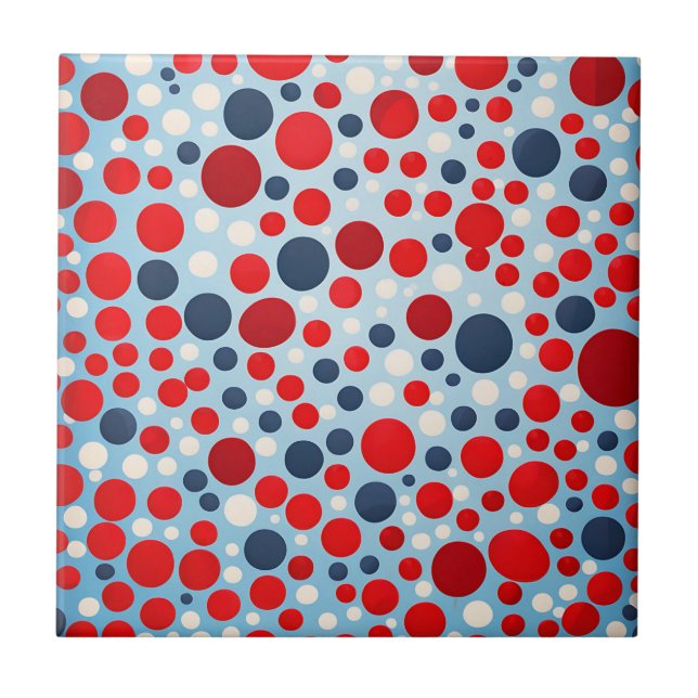 Red Blue Polka Dot Pattern Tile (Front)