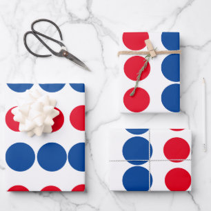 Red Blue Polka Dots Patterns White Colourful Brigh Wrapping Paper Sheet