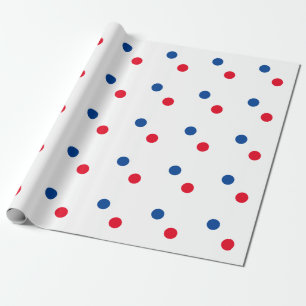 Red Blue Polka Dots White Custom Colourful Bright Wrapping Paper