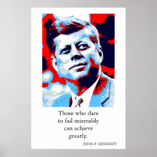 Red Blue Pop Art JFK John F. Kennedy Quote Achieve Poster