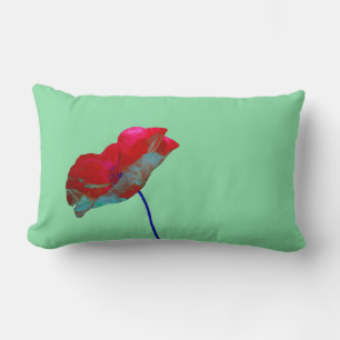 Red blue poppy on mint green lumbar pillow