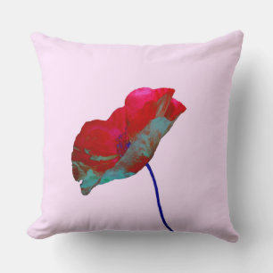 Red blue poppy on pastel pink throw pillow