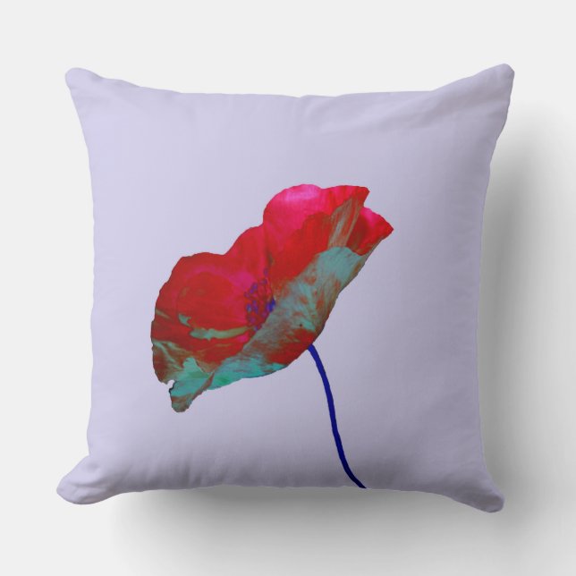 Red blue poppy on pastel purple throw pillow (Front)