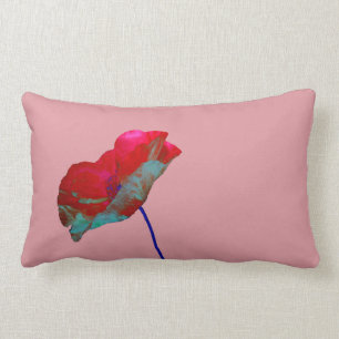 Red blue poppy on pink lumbar pillow