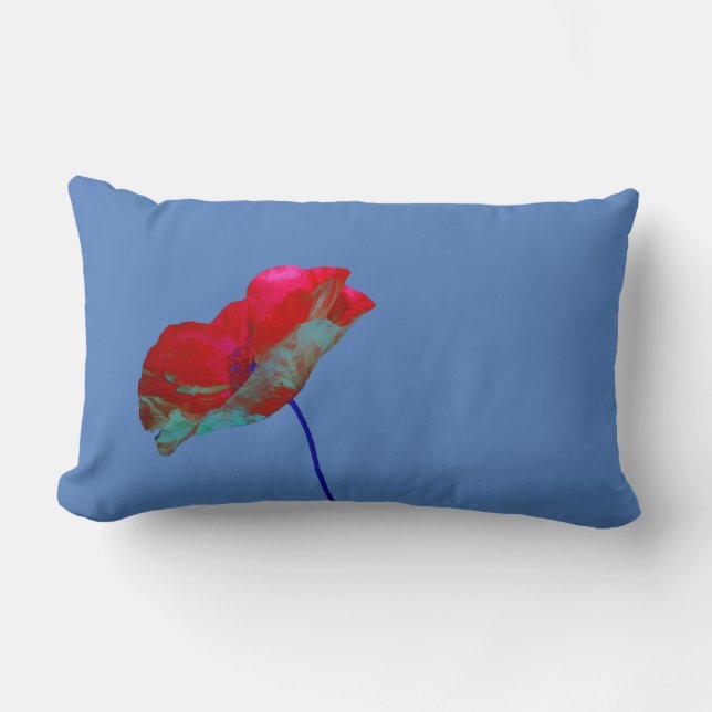 Red blue poppy on purple lumbar pillow (Front)
