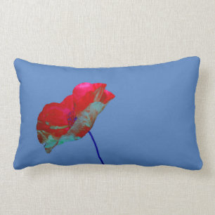 Red blue poppy on purple lumbar pillow