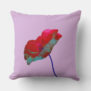 Red blue poppy on purple pink throw pillow