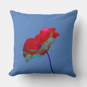 Red blue poppy on purple throw pillow
