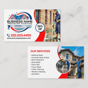Red Blue Power Wash House Cleaning Services Business Card