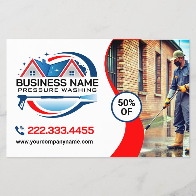 Red Blue Power Wash House Cleaning Services Flyer (Front)