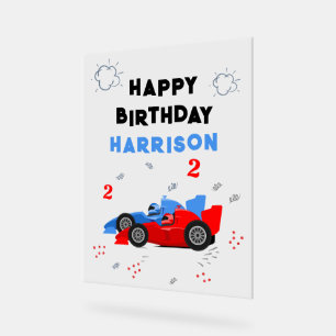 Red Blue Race Cars 2nd Birthday Name Acrylic Sign