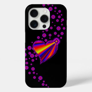 Red blue Rainbow Heart with Stars on black iPhone 15 Pro Case