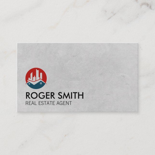 Red Blue Real Estate Home Logo Business Card (Front)